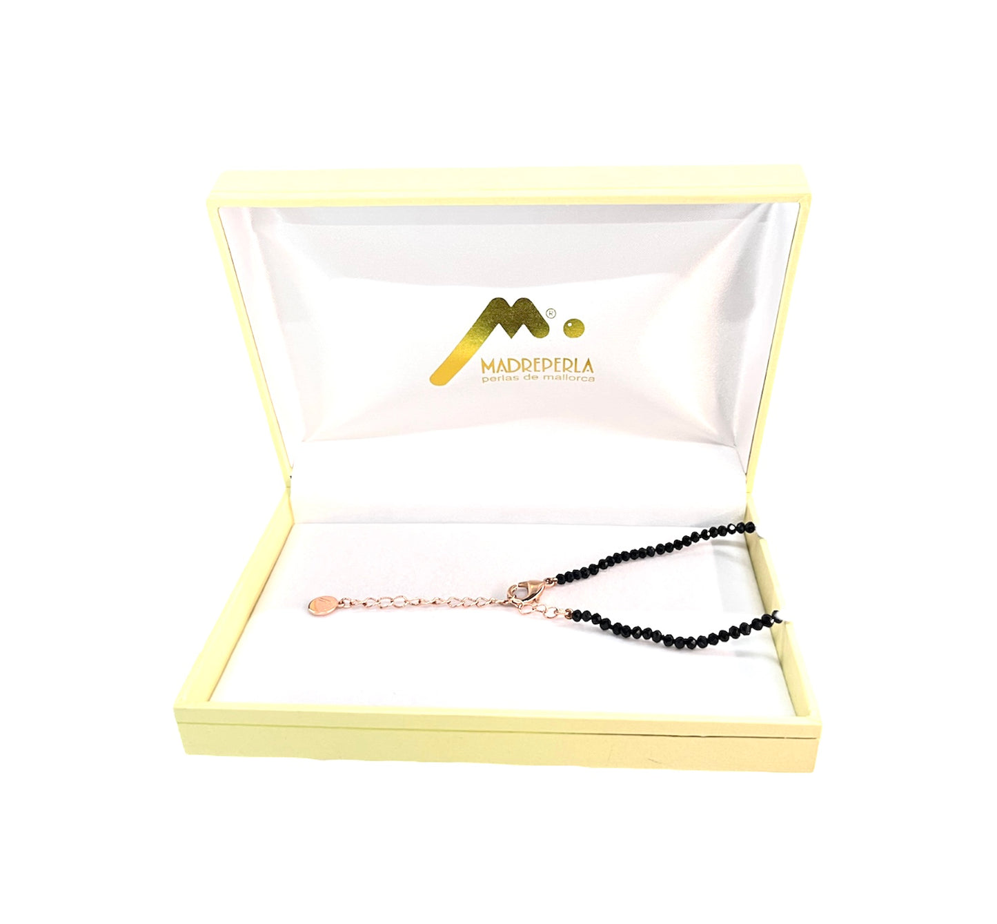 Set de 3 Collar de Perlas con cristales Ónix, Pulsera Ónix y Aros Pegados