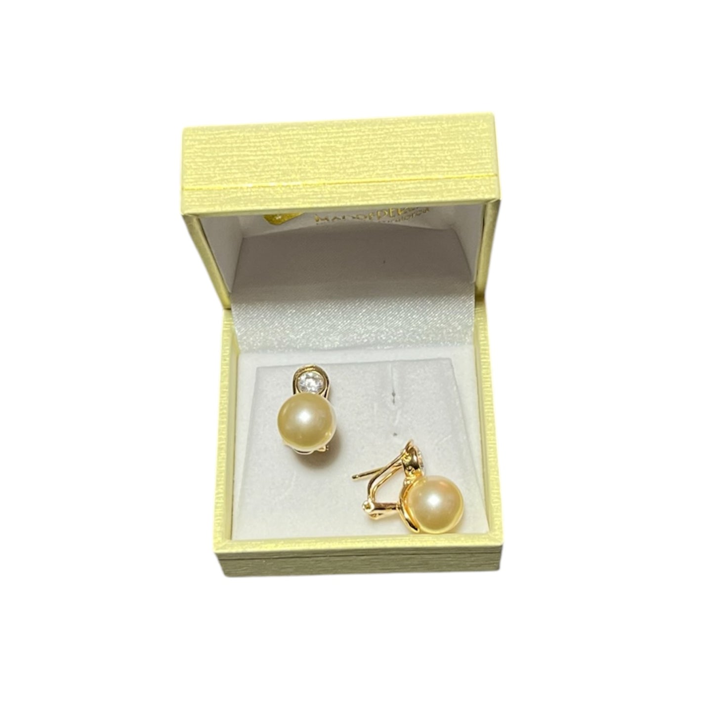 Aros Perlas de Mallorca enchapado en oro 18K Broche Omega Circón 10mm