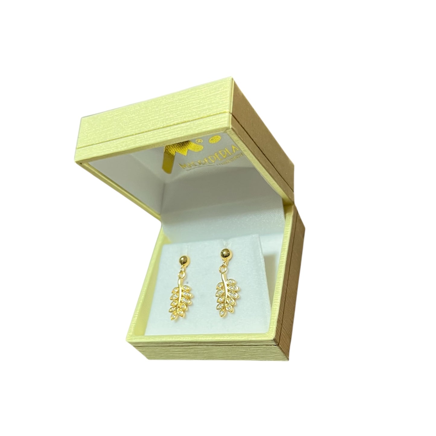 Aros de Mallorca enchapado en oro 18K Hojas micro circones Blanco