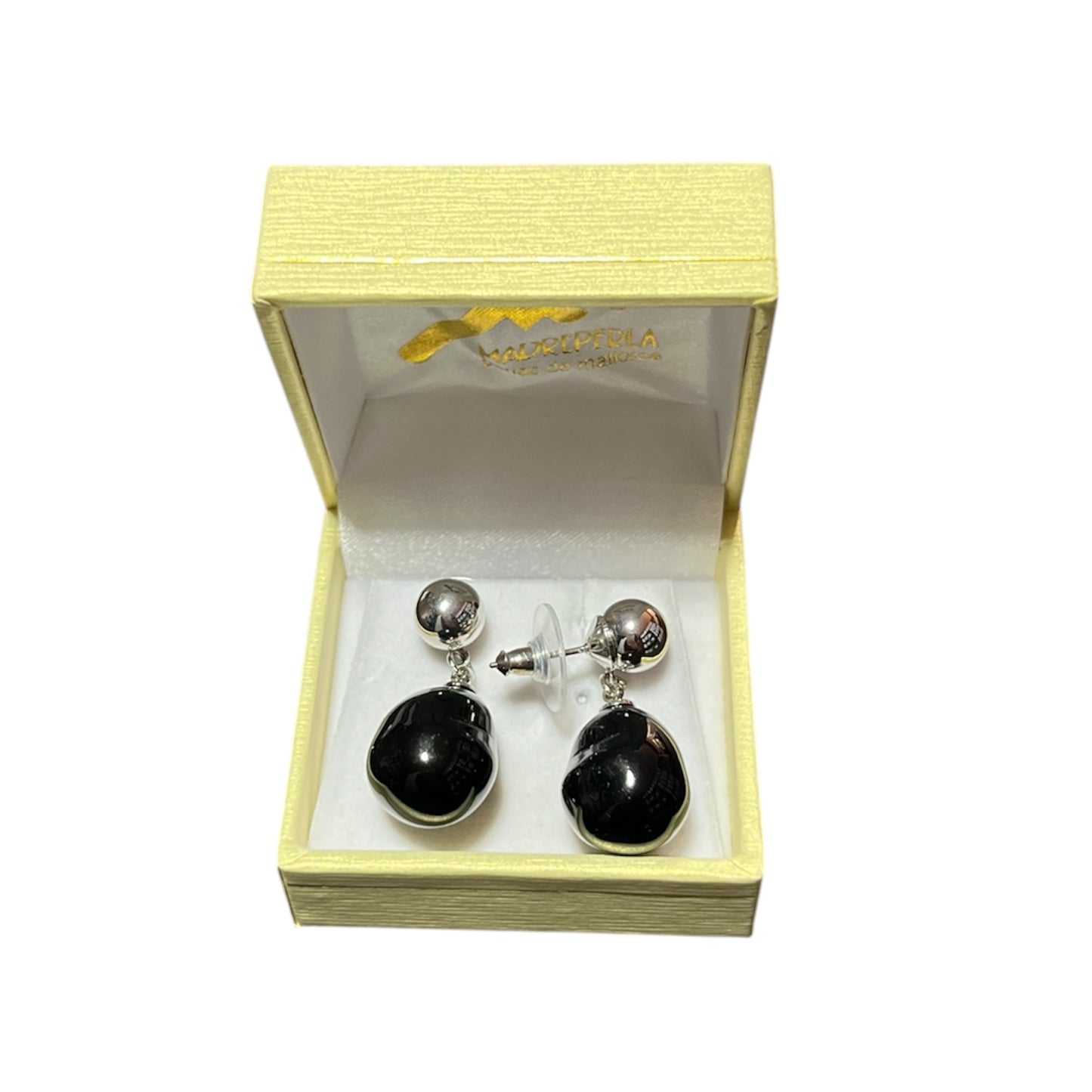 Aros Perlas de Mallorca bañados en Rodio Barque Onix