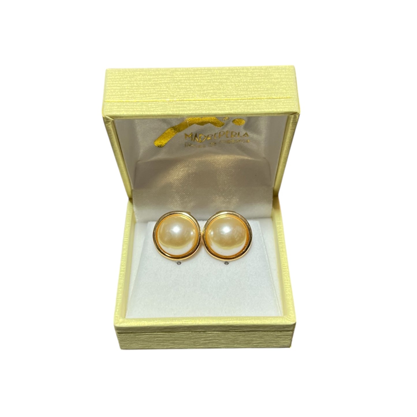 Aros Media Perlas de Mallorca enchapado en oro 18K Broche Omega