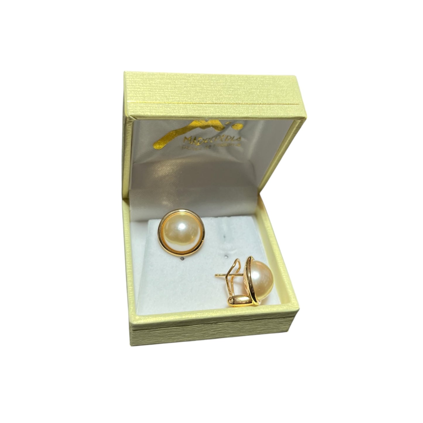 Aros Media Perlas de Mallorca enchapado en oro 18K Broche Omega