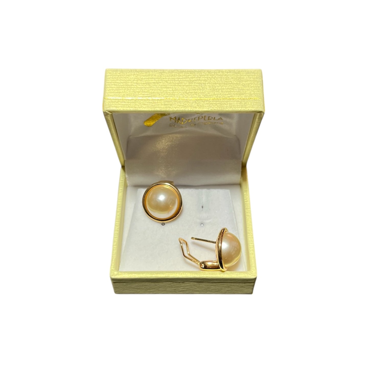 Aros Media Perlas de Mallorca enchapado en oro 18K Broche Omega