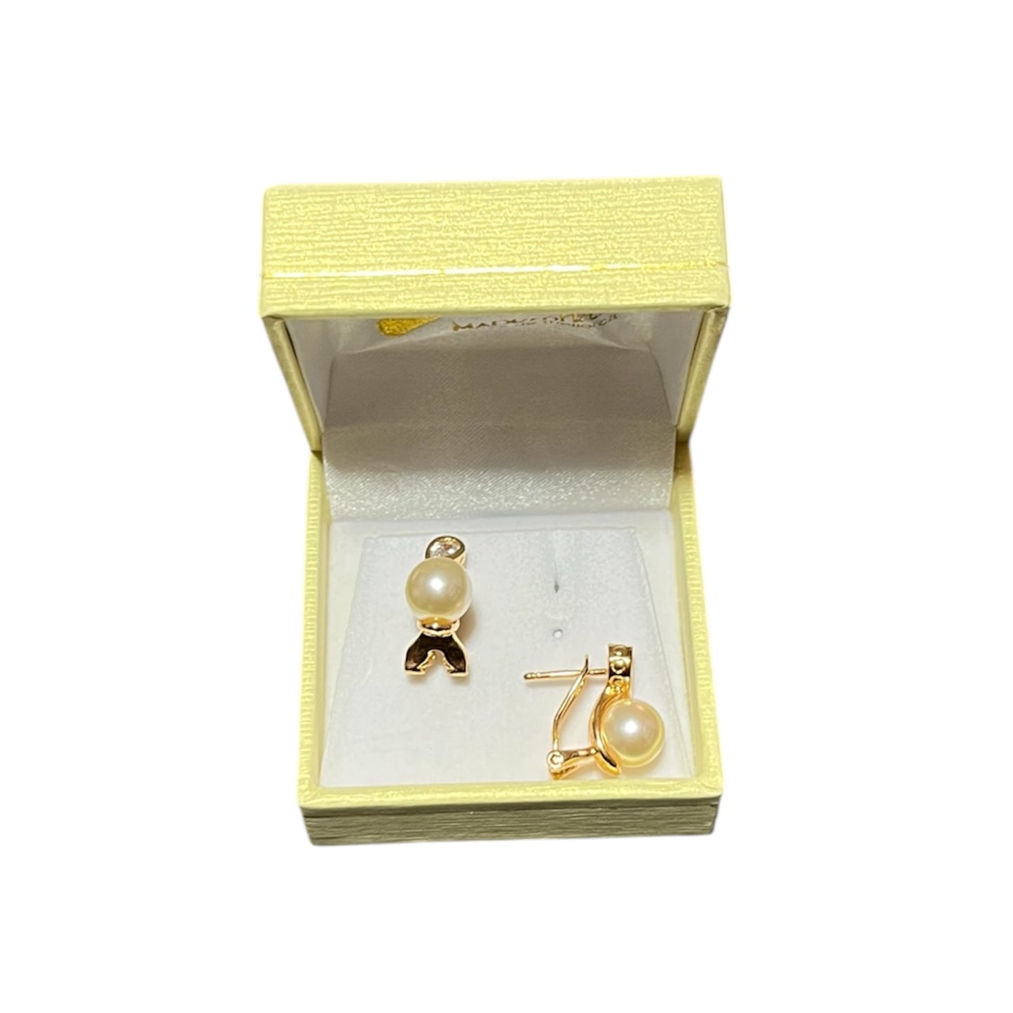 Aros Perlas de Mallorca enchapado en oro 18K Broche Omega Circón Gota 8mm