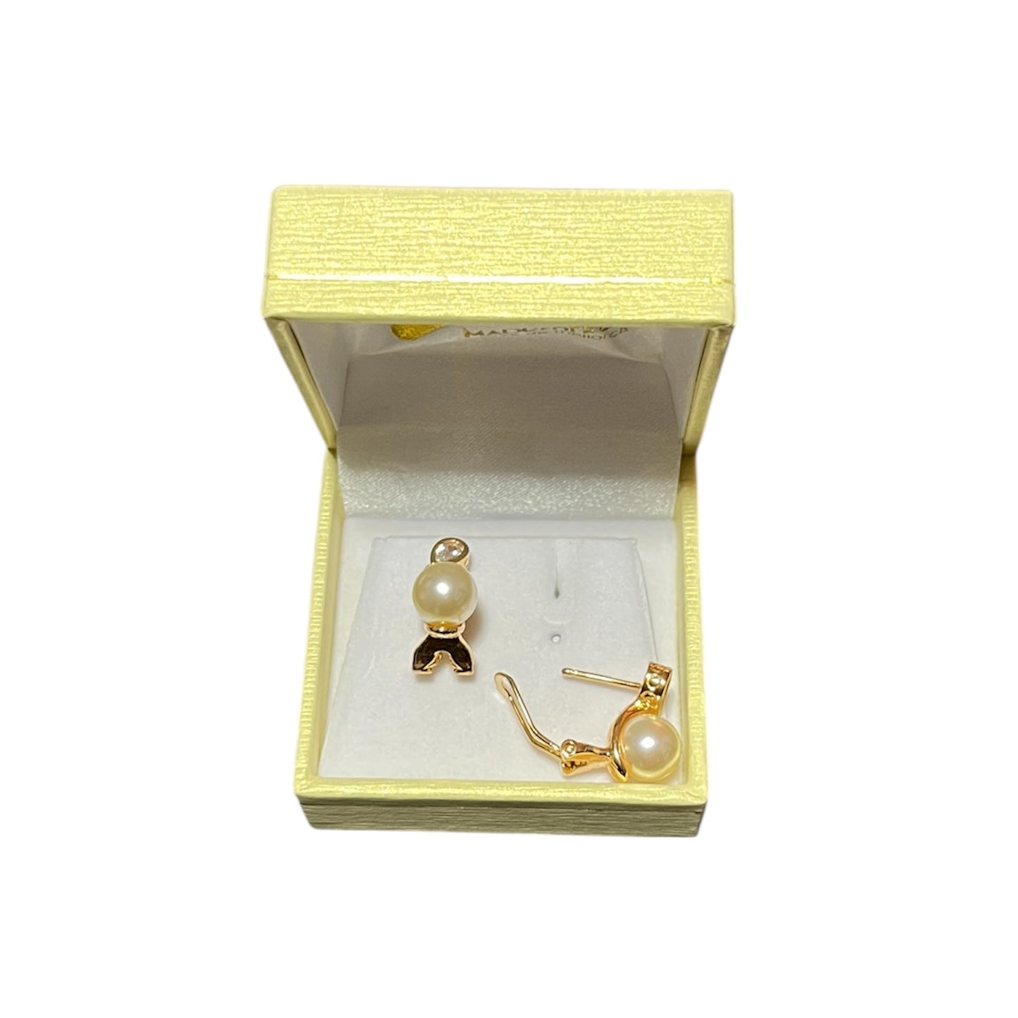 Aros Perlas de Mallorca enchapado en oro 18K Broche Omega Circón Gota 8mm