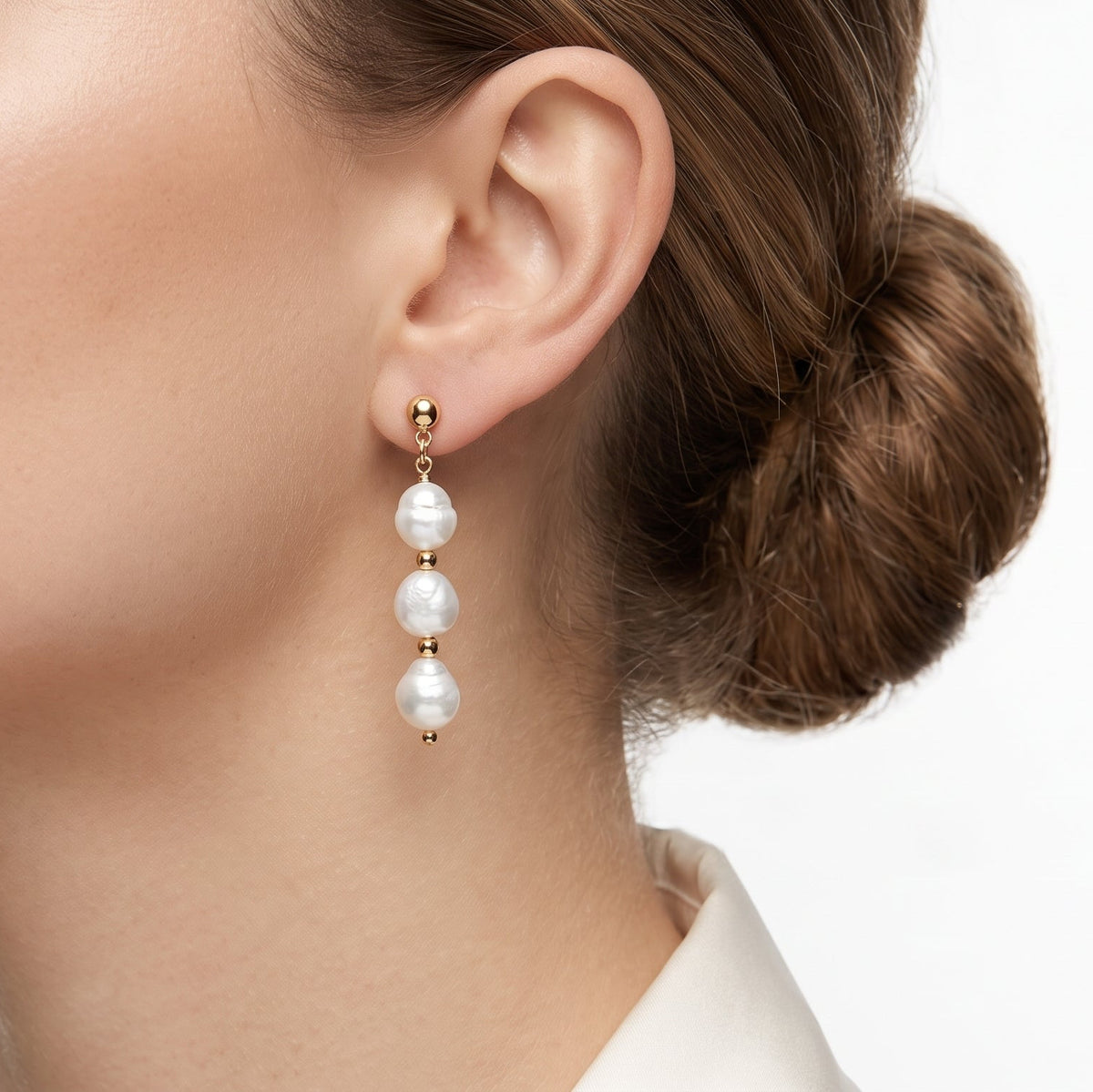Aros Stella | Aros Largos de Perlas de Río Naturales Baño Oro 18K