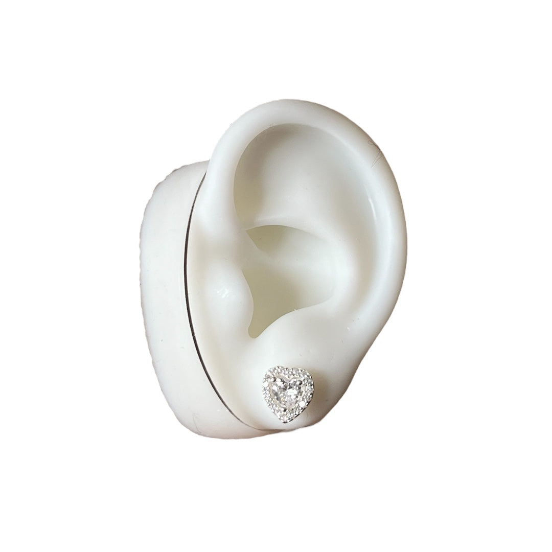 Aros Corazon con circon Blanco