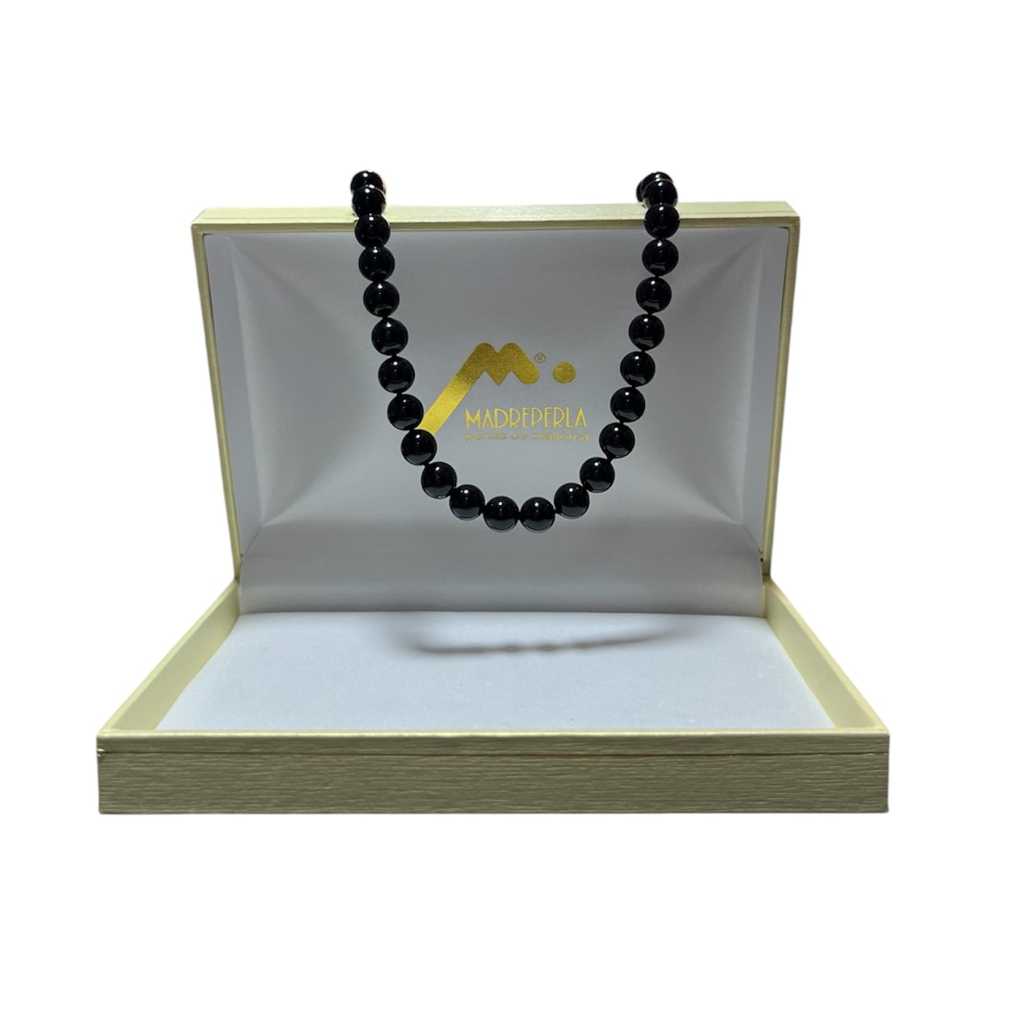 Collar de Perlas Negras 50cm Rodio 9mm