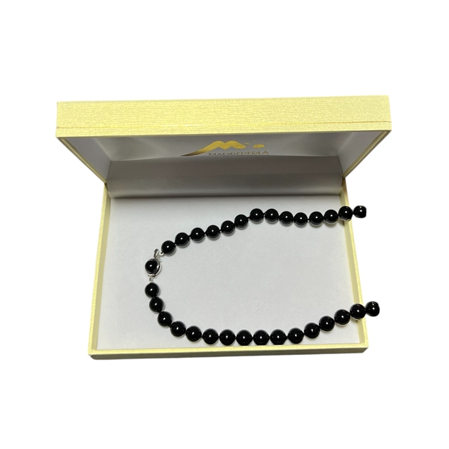 Collar de Perlas Negras 50cm Rodio 9mm