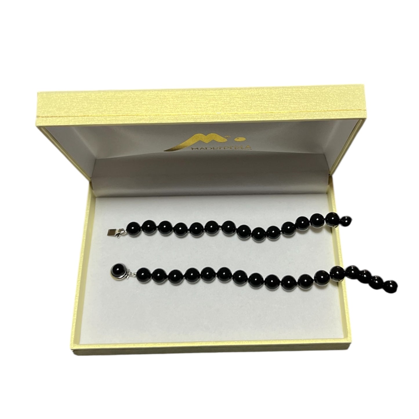Collar de Perlas Negras 50cm Rodio 9mm