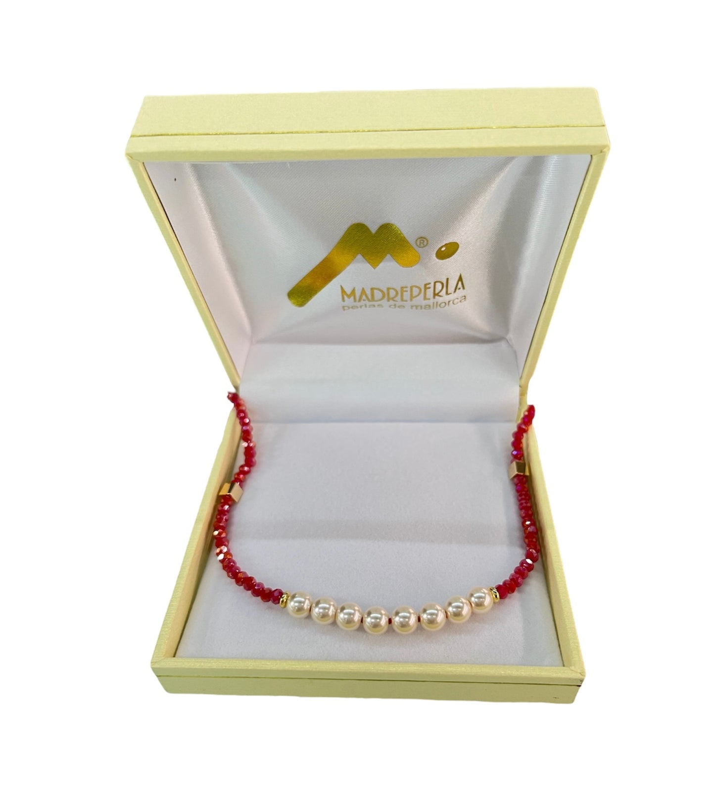Set de Collar de Perlas con cristales Rubí mas Collar Corazon Swarovski Rubi