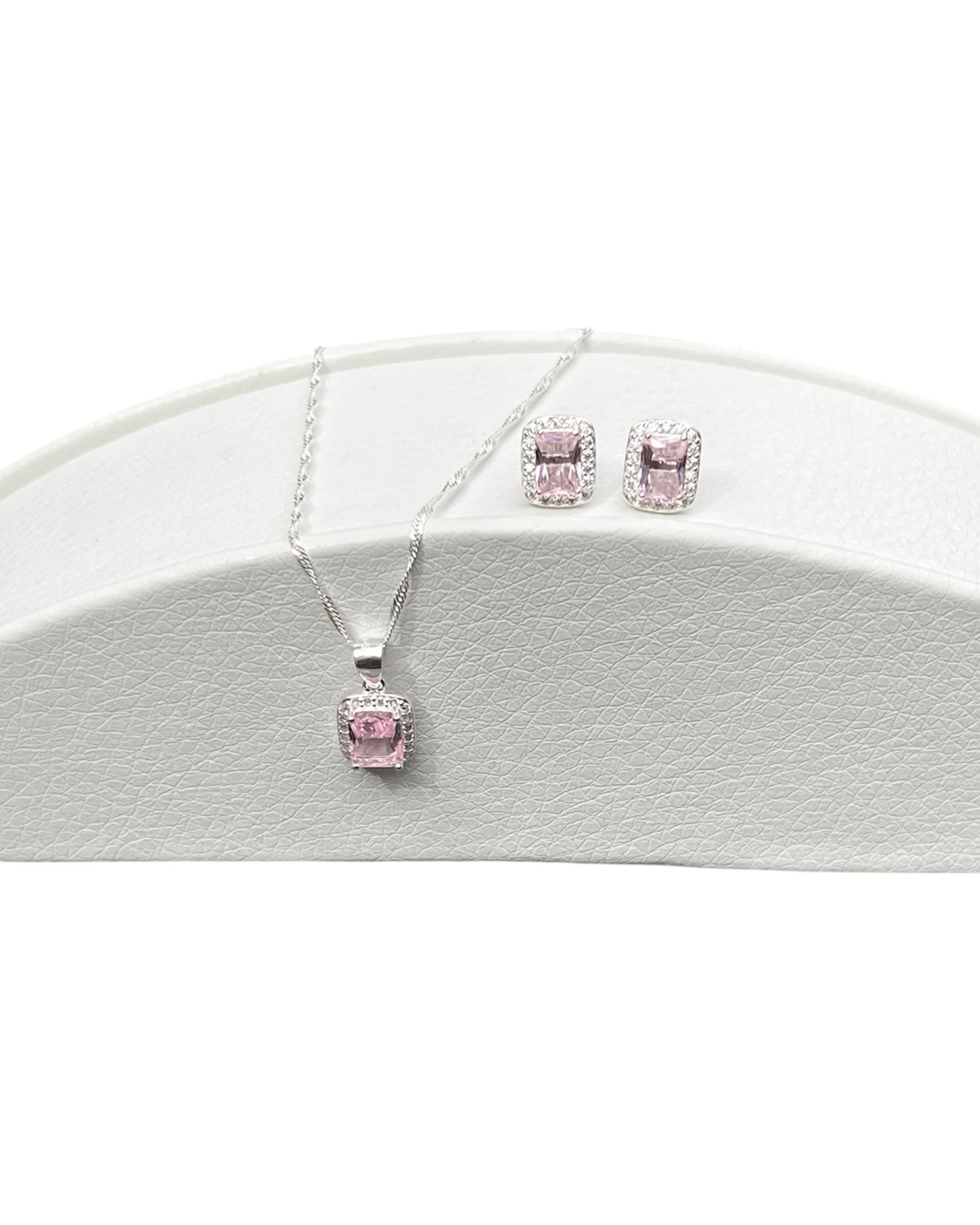 Collar Plata 925 Cuadrado Circón Rosa Francia