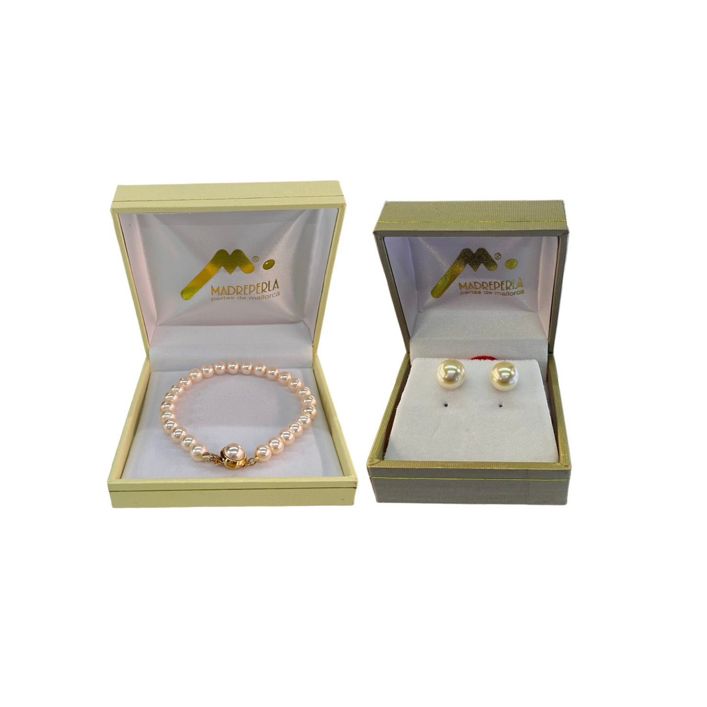 Set de Pulsera de Perlas mas Aros de Mallorca enchapado en Oro,