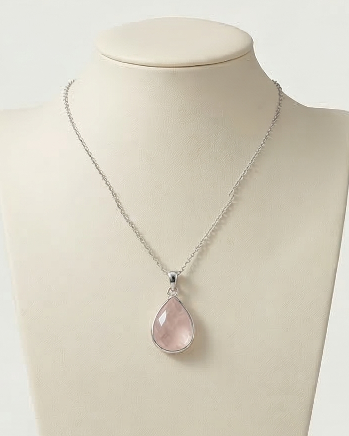 Collar Gota Cuarzo Rosa 925