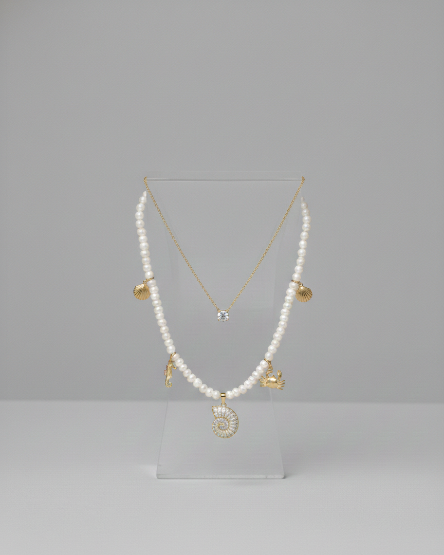 Set Collar Perlas de Rios & Punto de Luz - Bañado en Oro 18K