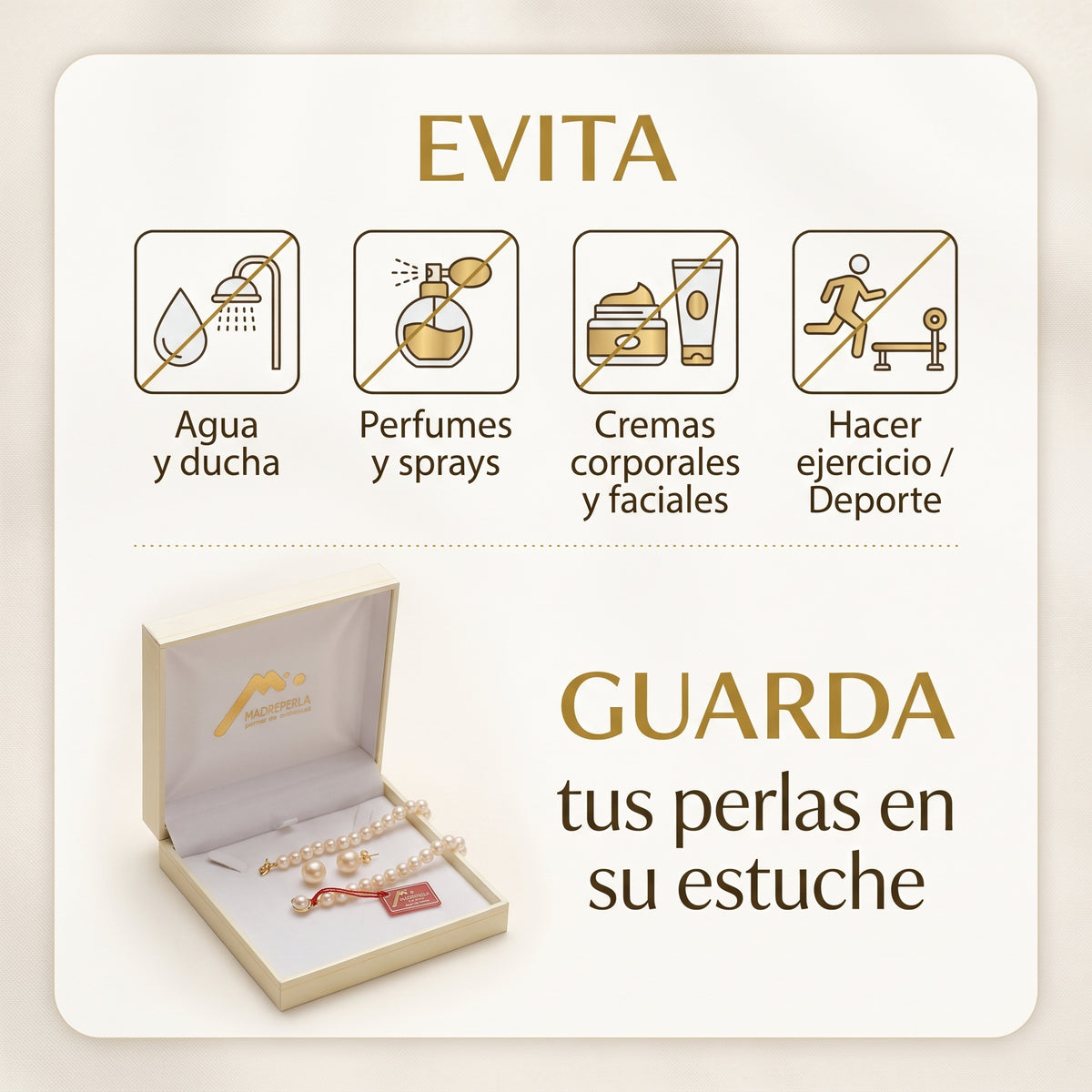 Set de Perlas Clásicos Aros 8mm y Collar 45cm Enchapado en oro 18K - Empaque Premium