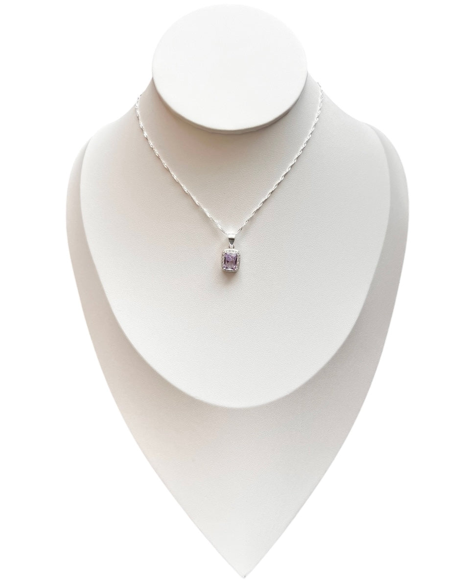 Collar Plata 925 Cuadrado Circón Amatista