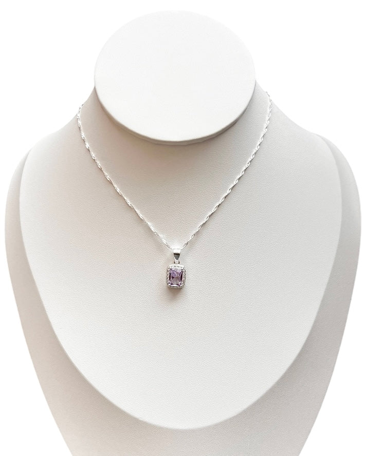 Collar Plata 925 Cuadrado Circón Amatista