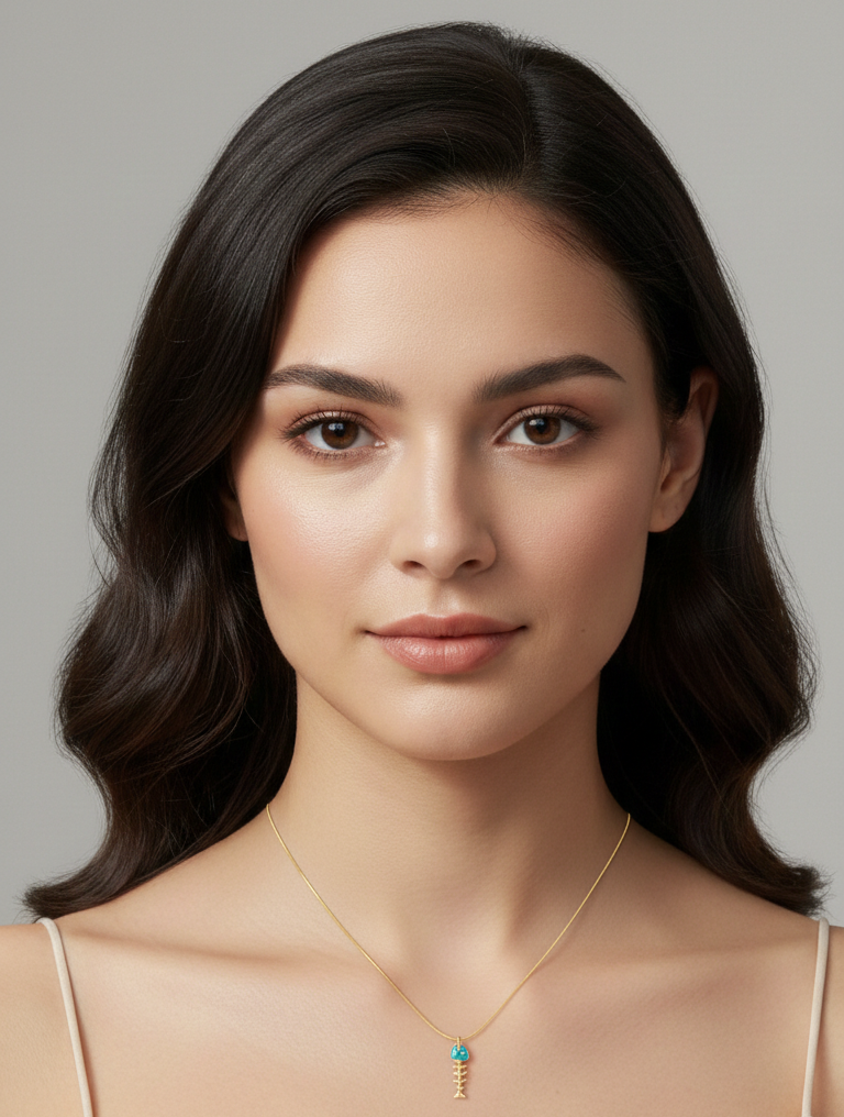 Collar Pescado Turquesa Esqueleto - Bañado en Oro 18K