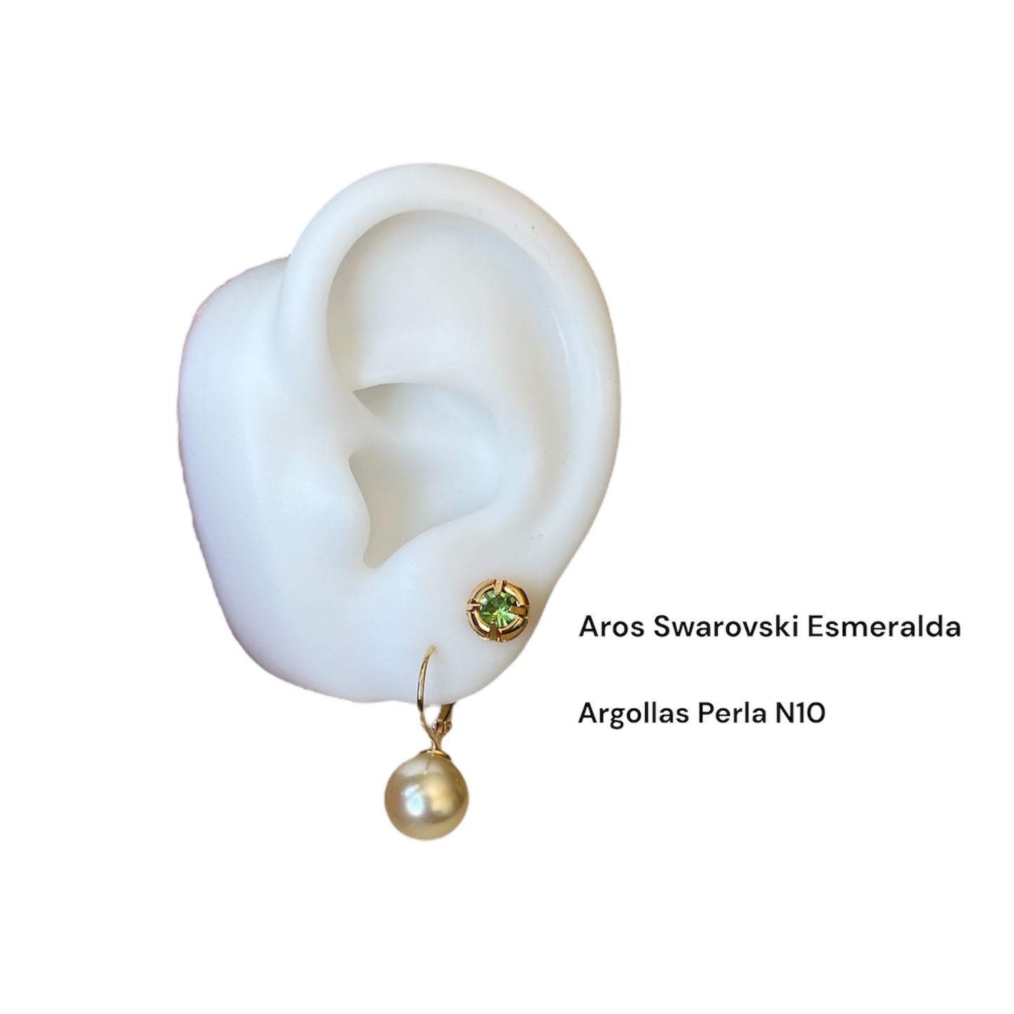 Set Argollas de Perlas 10mm mas Aros Cristal Swarovski Esmeralda