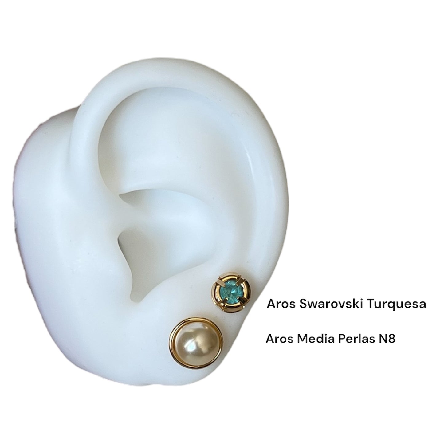Set Aros Medias Perlas 8mm mas Aros Cristal Swarovski Turquesa