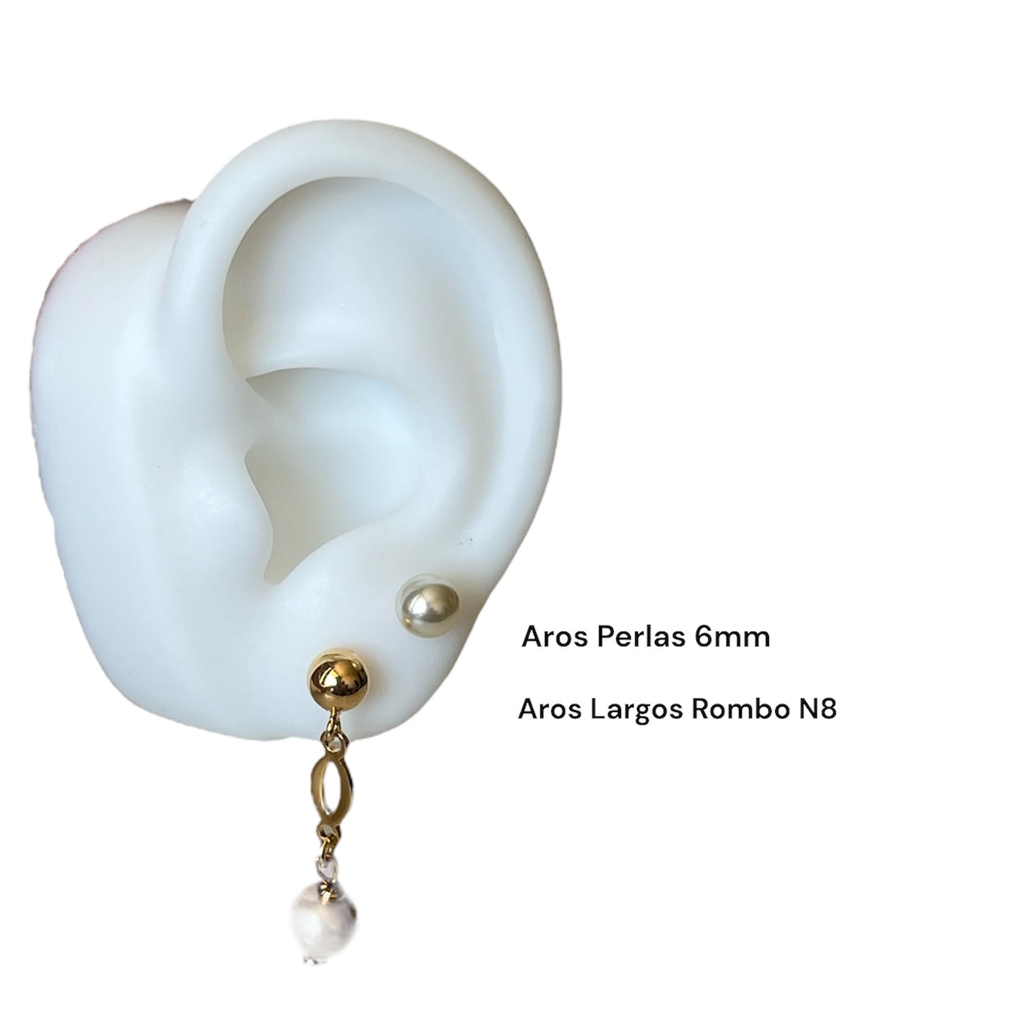Set Aros Perlas Mallorca Pegados 6mm mas Aros largos Rombo
