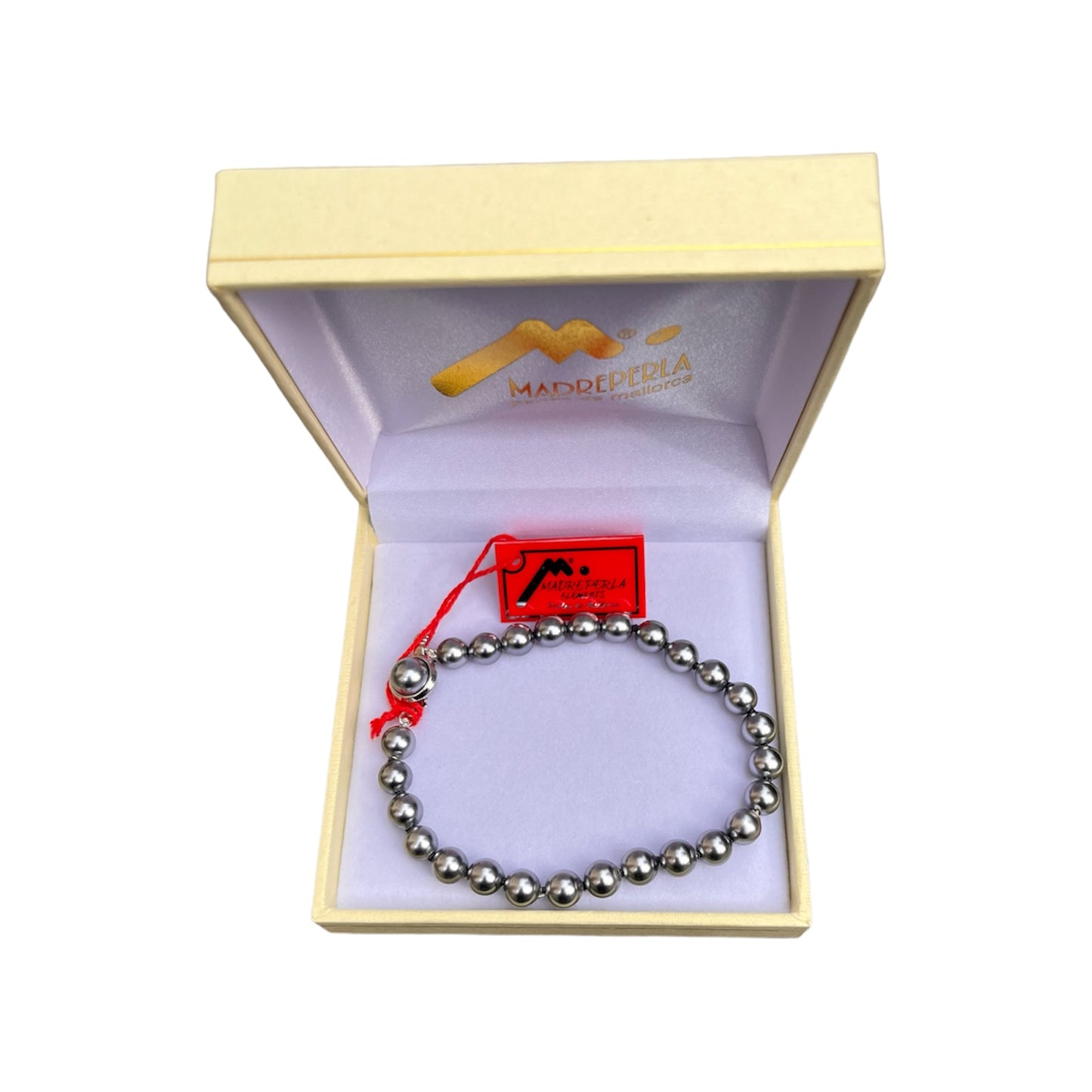 Set de Collar de Perlas Gris mas Pulsera Gris