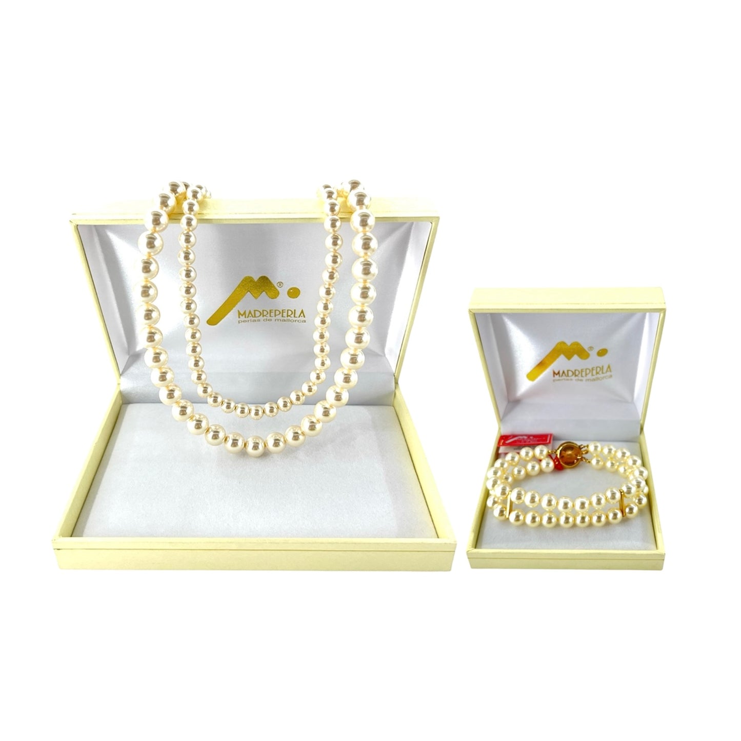Set de Collar de Perlas Doble mas Pulsera Doble