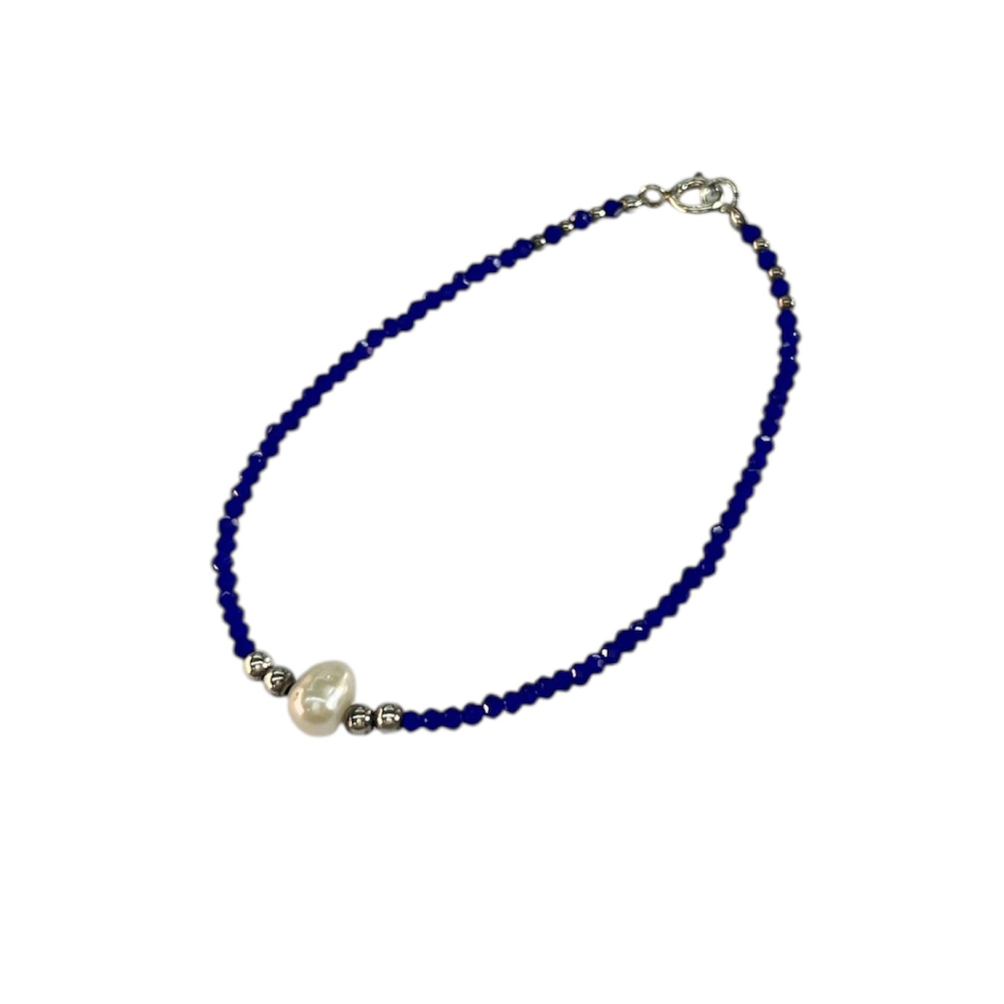 Pulsera Plata 925 Perla con Cristales color azul