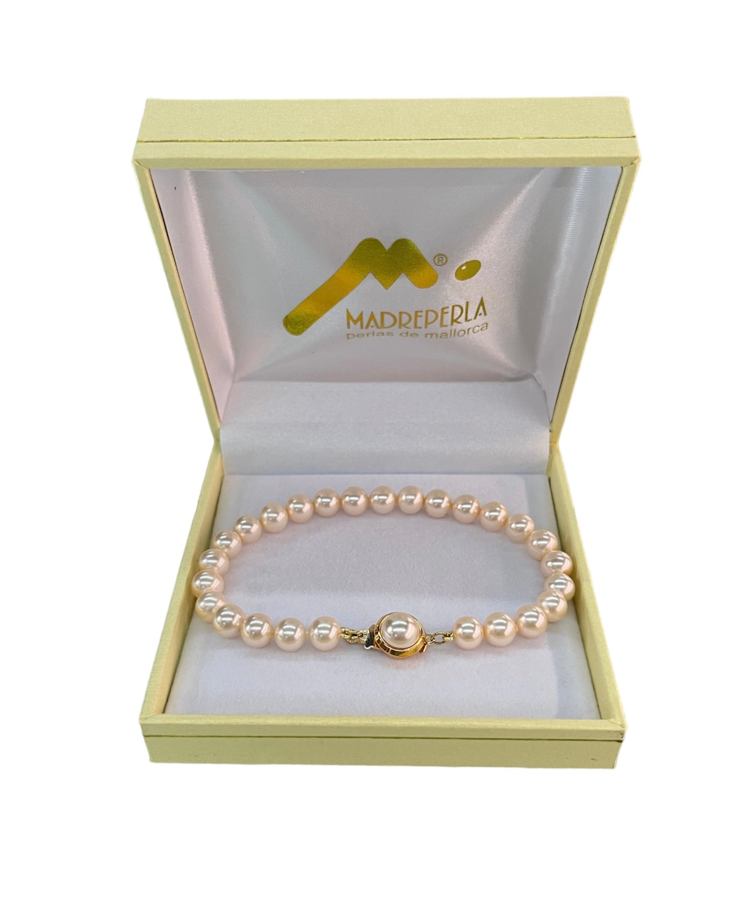 Set de Pulsera de Perlas mas Aros de Mallorca enchapado en Oro,