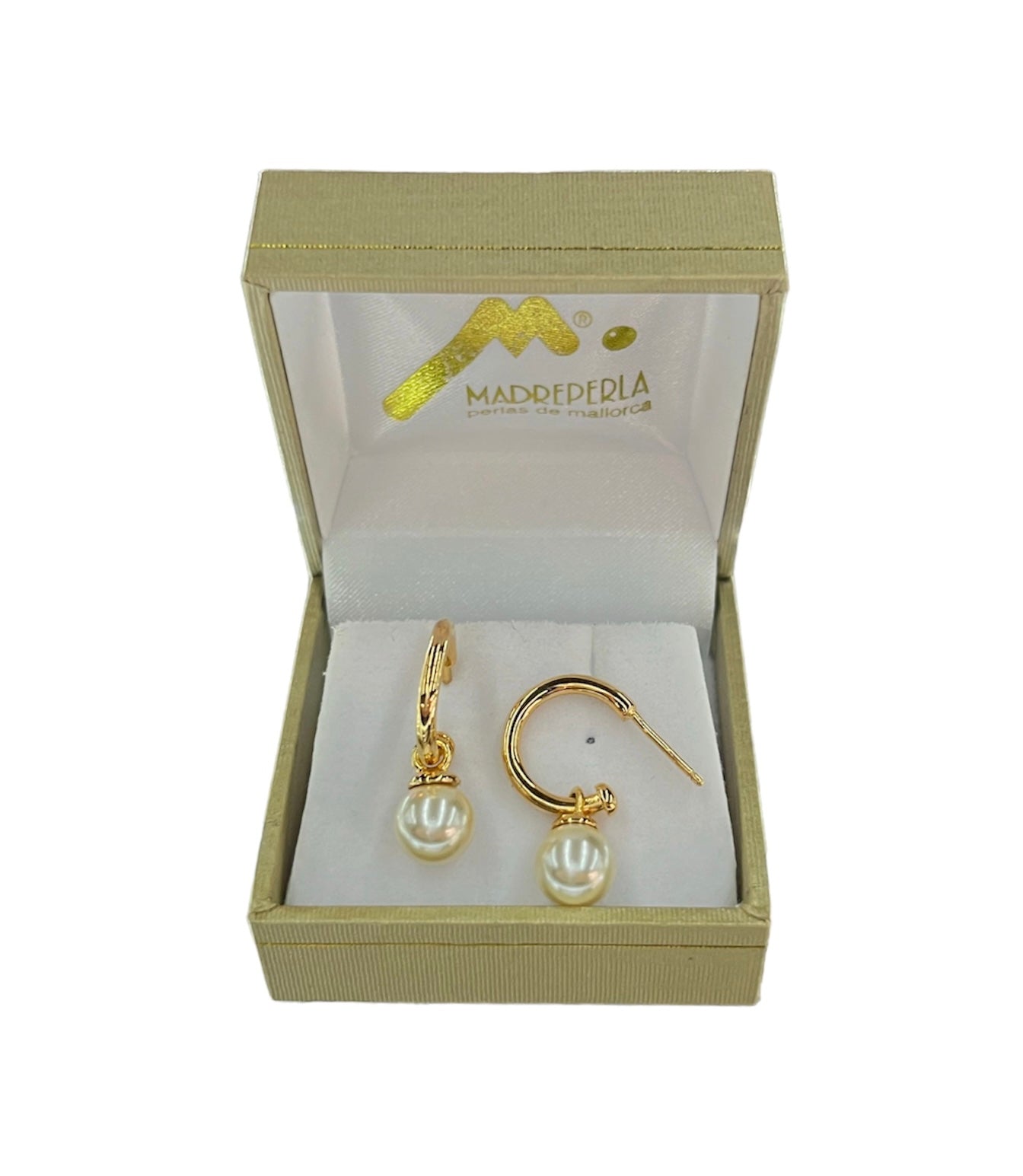 Aros Perlas de Mallorca Bañados en Oro de 18K Semi Argollas