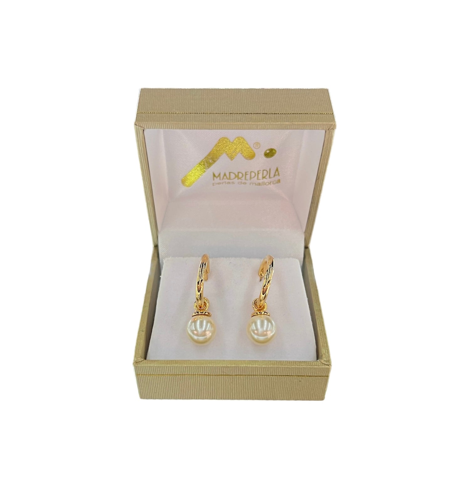 Aros Perlas de Mallorca Bañados en Oro de 18K Semi Argollas