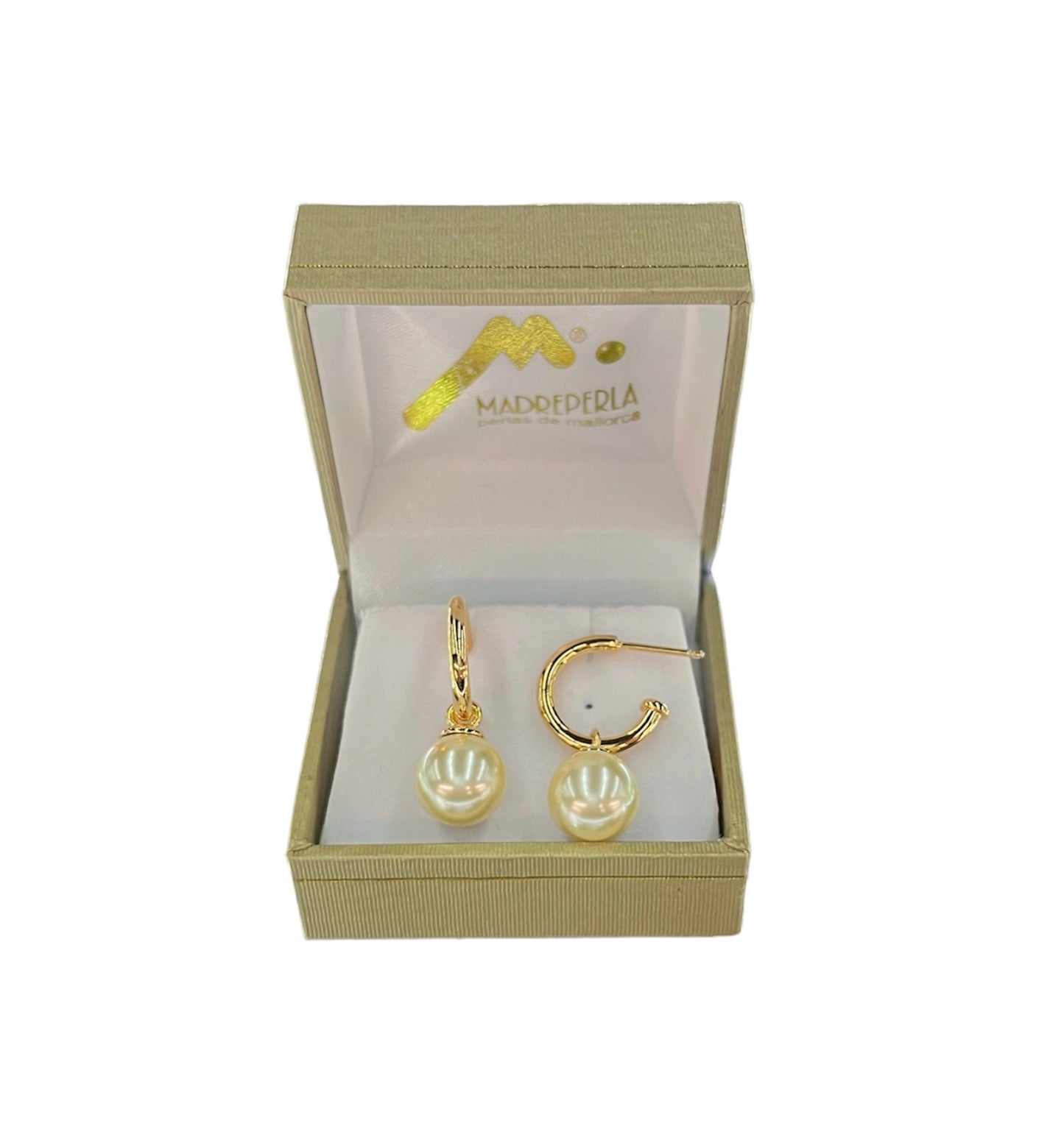 Aros Perlas de Mallorca Bañados en Oro de 18K Semi Argollas