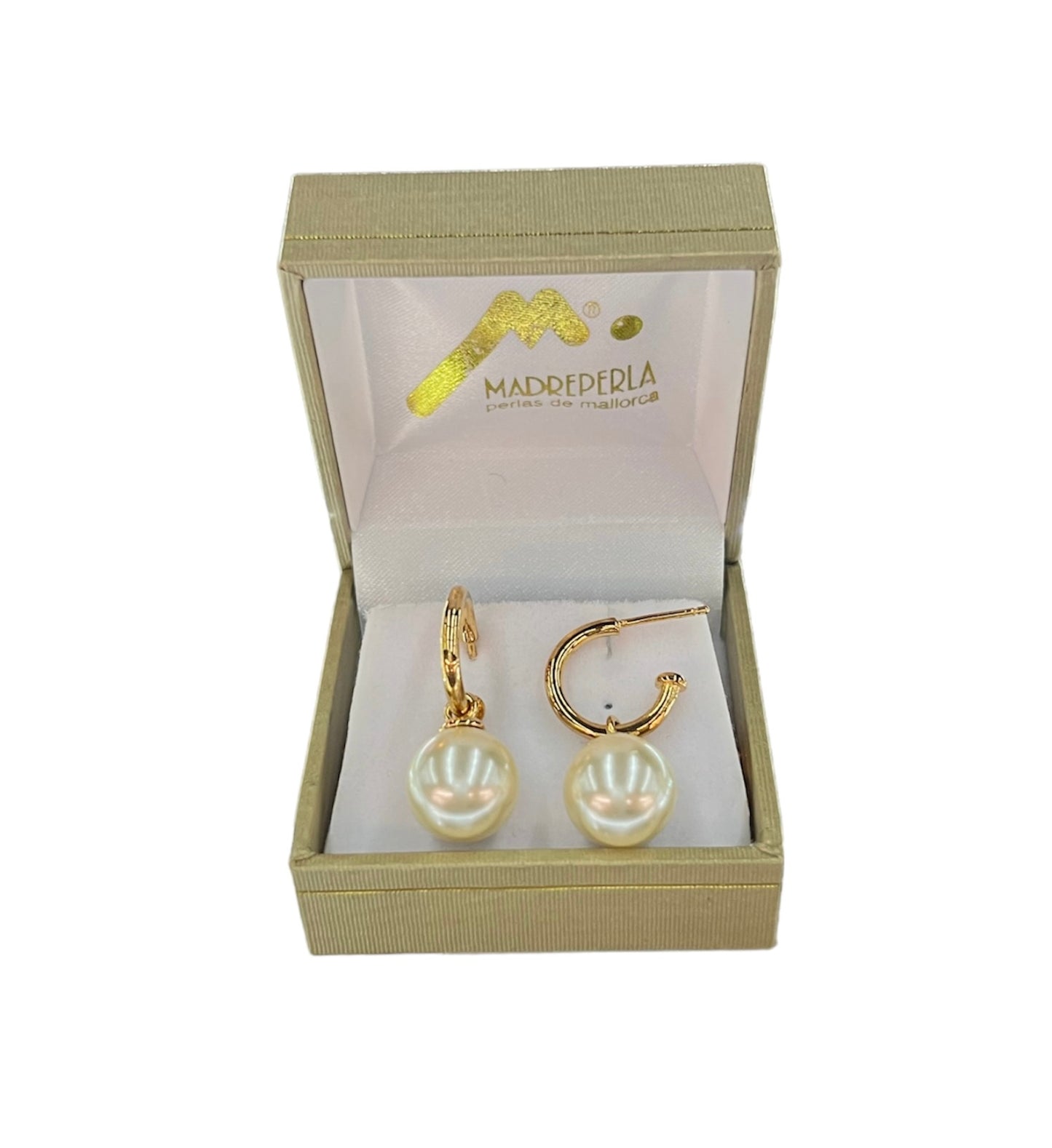 Aros Perlas de Mallorca Bañados en Oro de 18K Semi Argollas