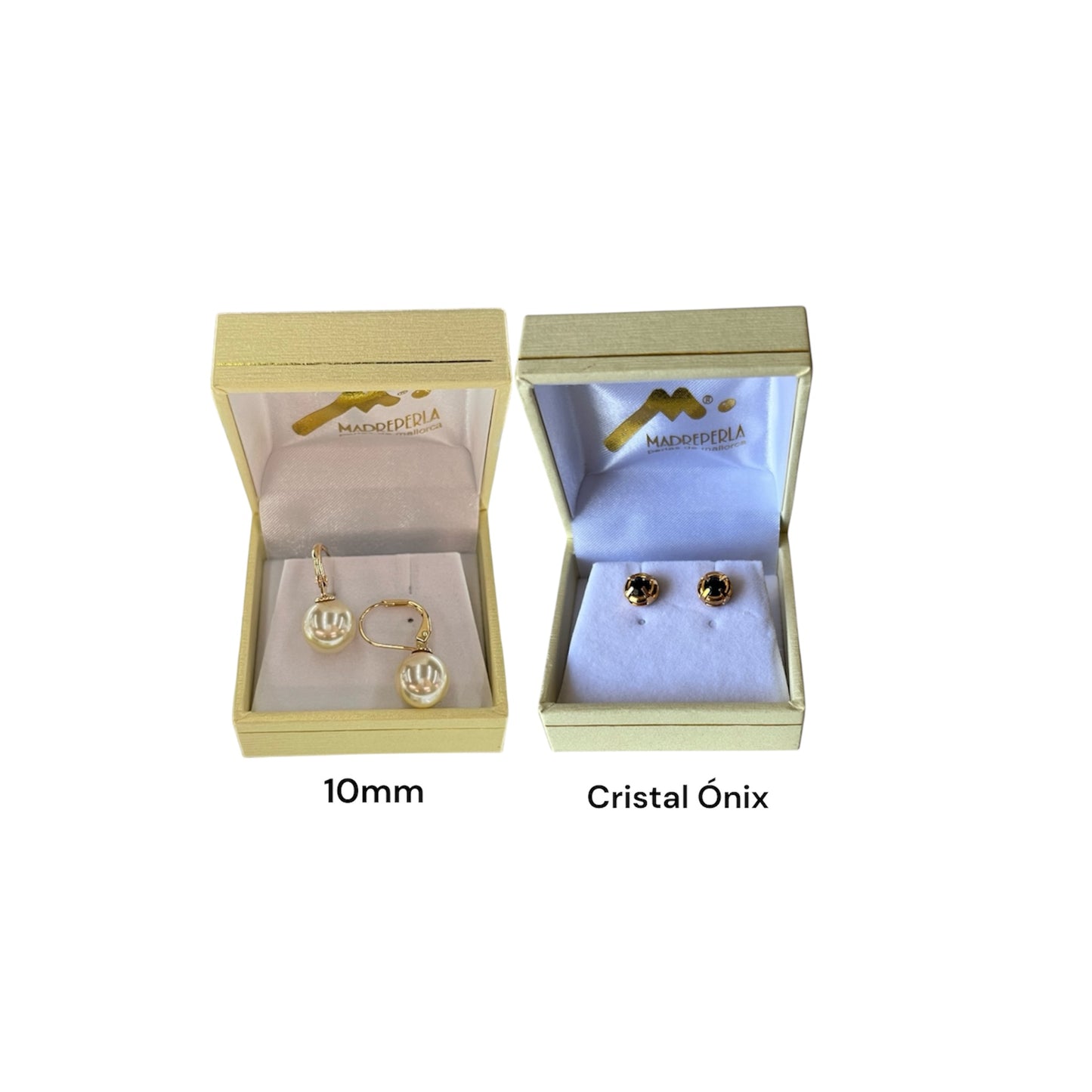 Set Argollas de Perlas 10mm mas Aros Cristal Swarovski Onix