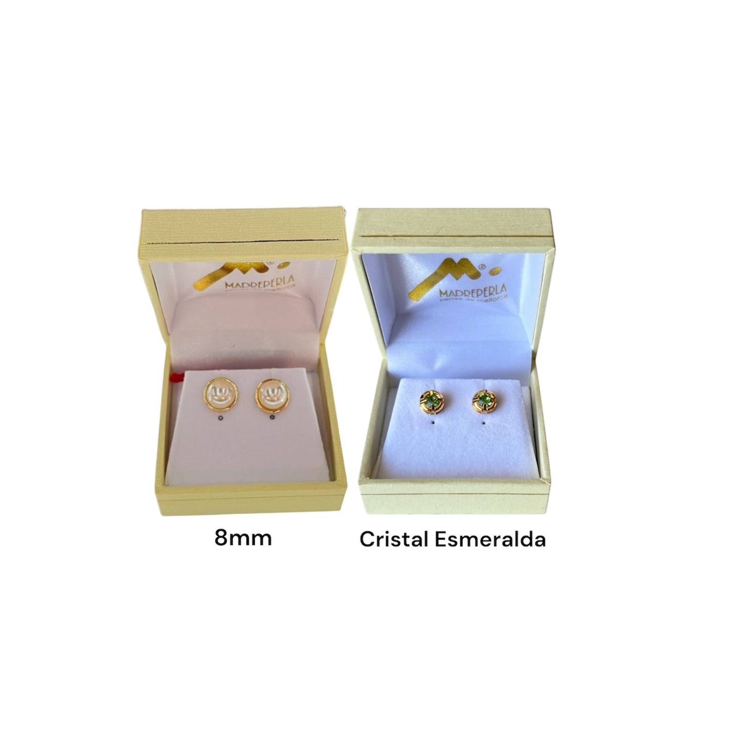 Set Aros Medias Perlas 8mm mas Aros Cristal Swarovski Esmeralda