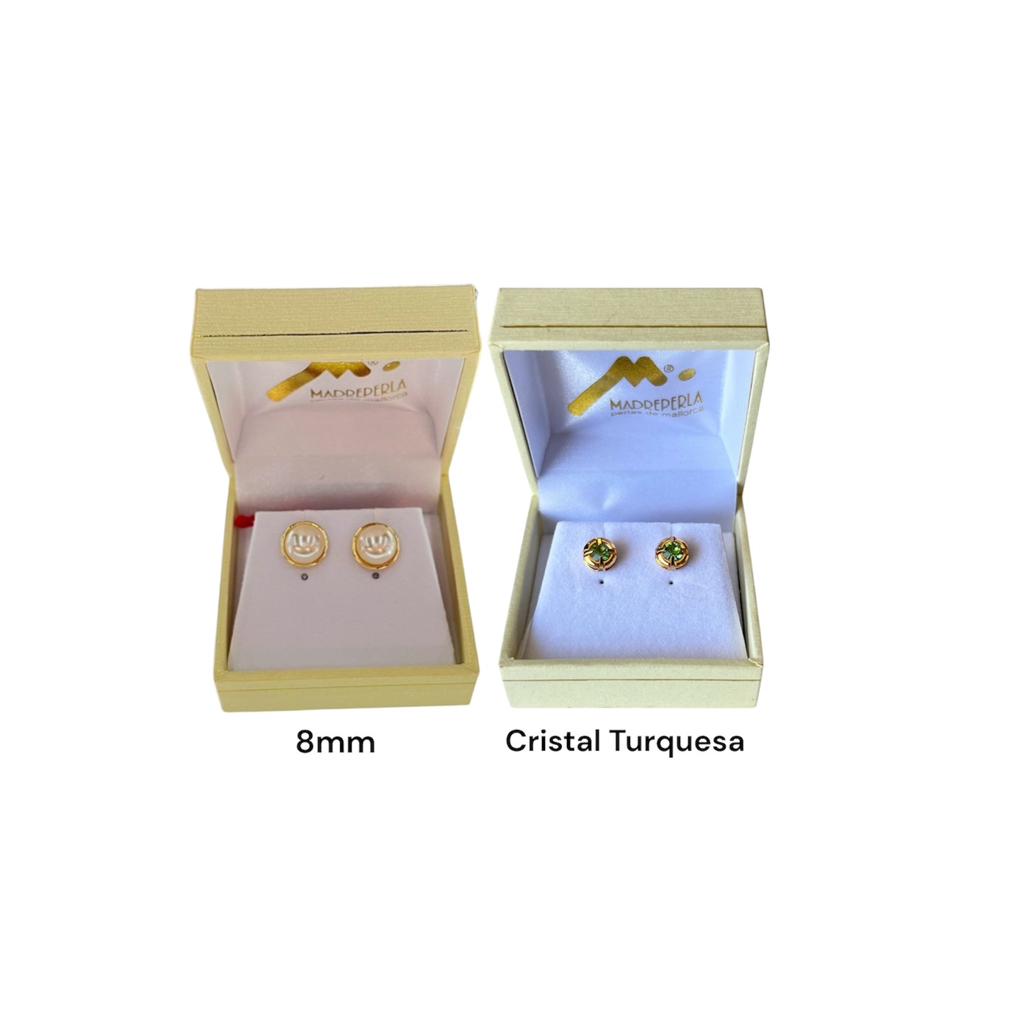 Set Aros Medias Perlas 8mm mas Aros Cristal Swarovski Turquesa
