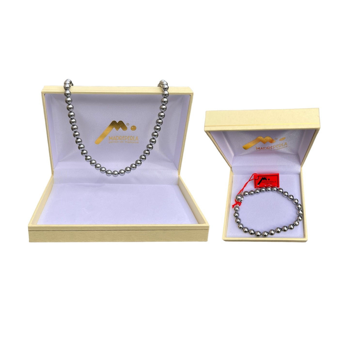 Set de Collar de Perlas Gris mas Pulsera Gris
