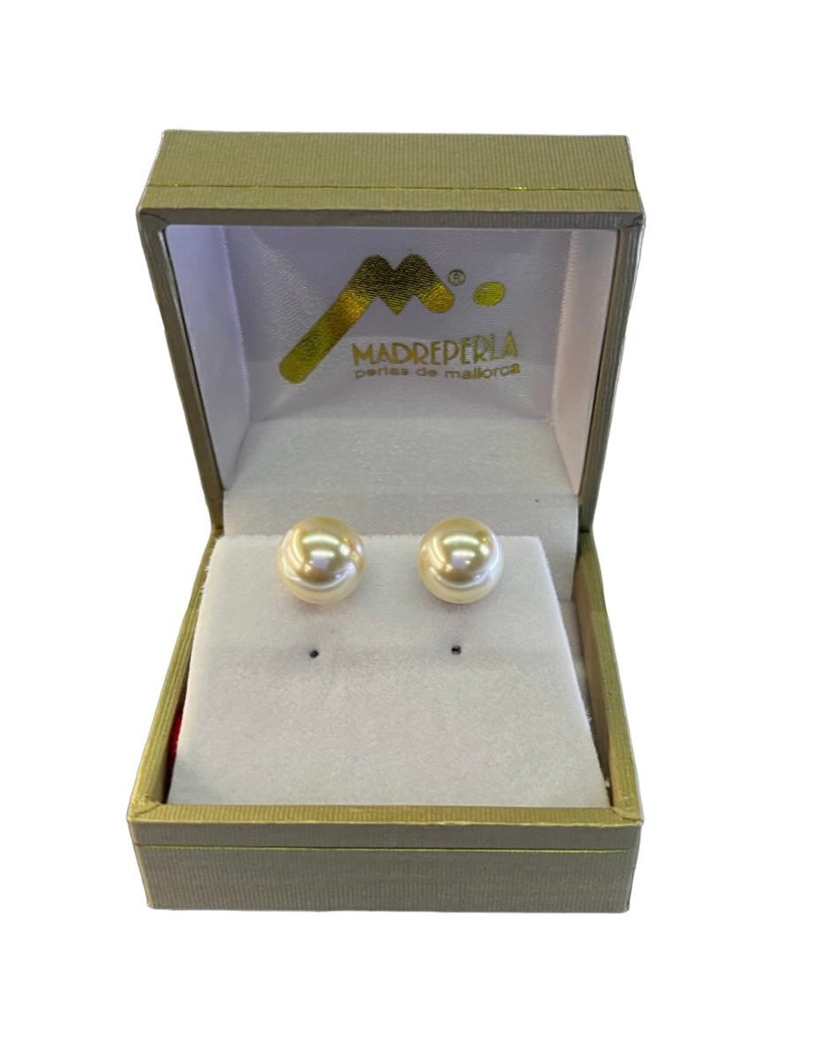 Aros Perlas de Mallorca Bañados en Oro de 18K Pegados