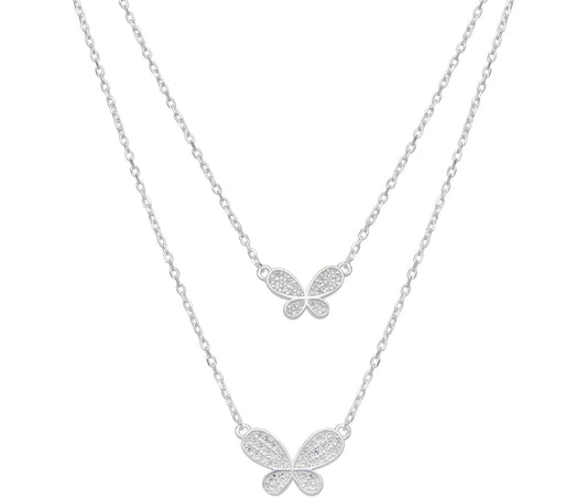 Collar Doble de Mariposa Plata 925 con microcircones