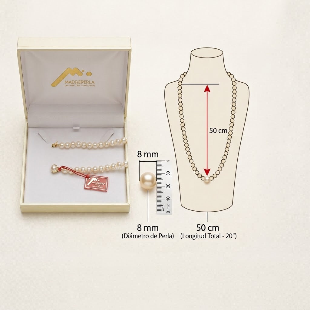 Collar Clásico Perlas 8mm 50cm de Mallorca | Enchapado en oro 18K | Empaque Premium
