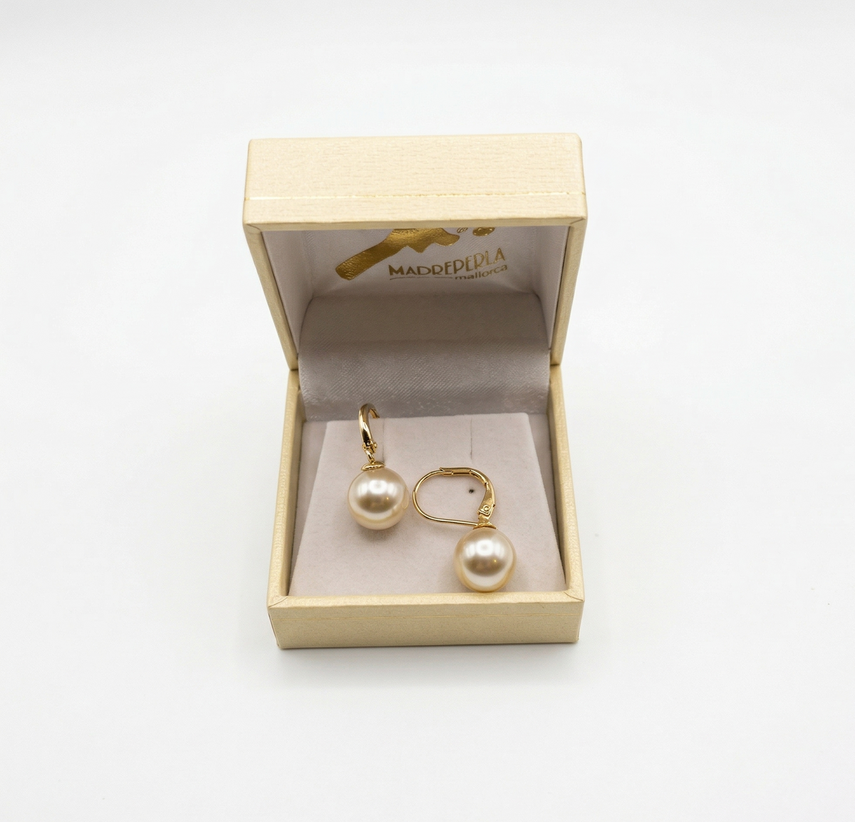 Argollas Perlas 8mm de Mallorca enchapado en Oro de 18K, joyería Mare Rosato