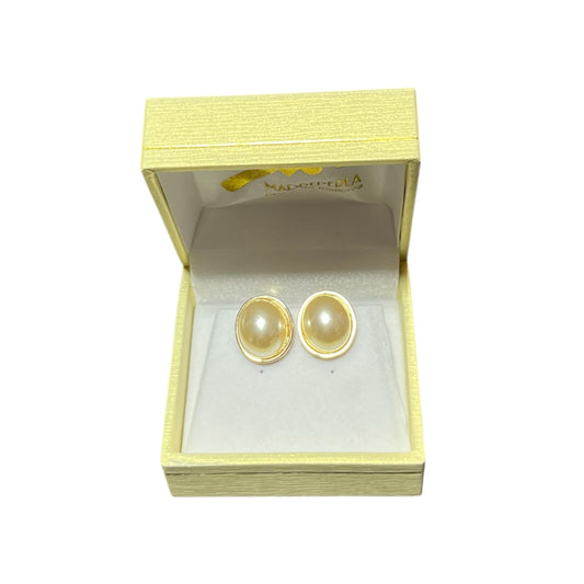 Aros Perlas de Mallorca bañados en oro 18K Ovalado con Clip