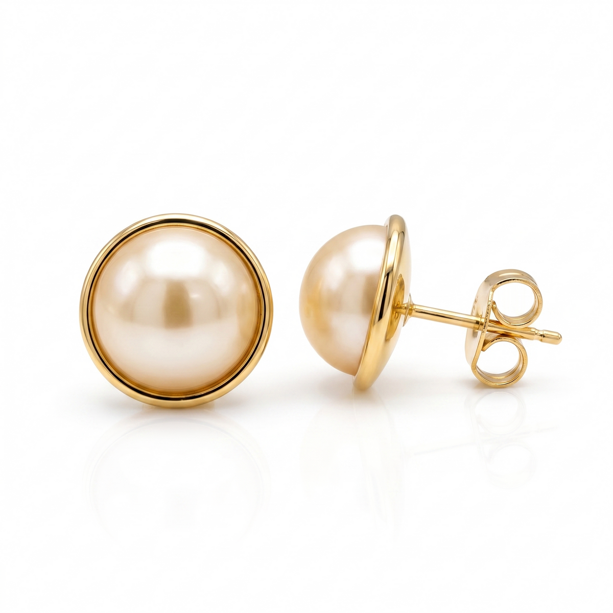 Aros Perlas de Mallorca enchapado en Oro de 18K Media Perlas 10MM, joyería Mare Rosato