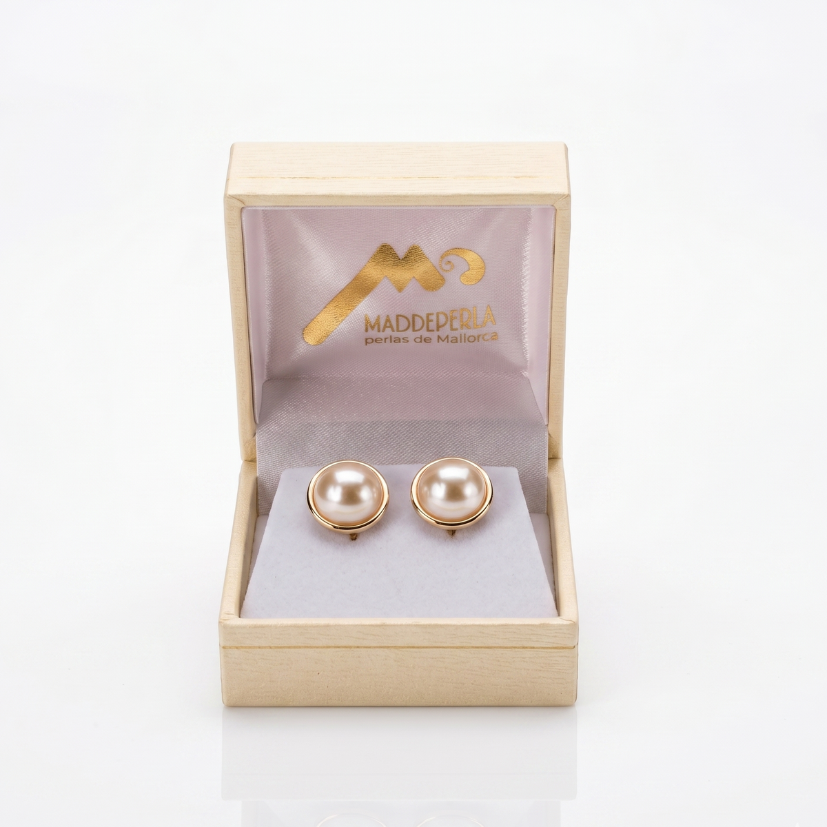 Aros Perlas de Mallorca enchapado en Oro de 18K Media Perlas 10MM, joyería Mare Rosato