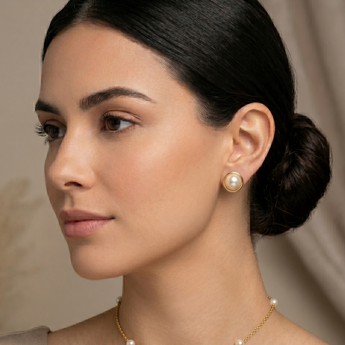 Aros Perlas de Mallorca enchapado en Oro de 18K Media Perlas 10MM, joyería Mare Rosato