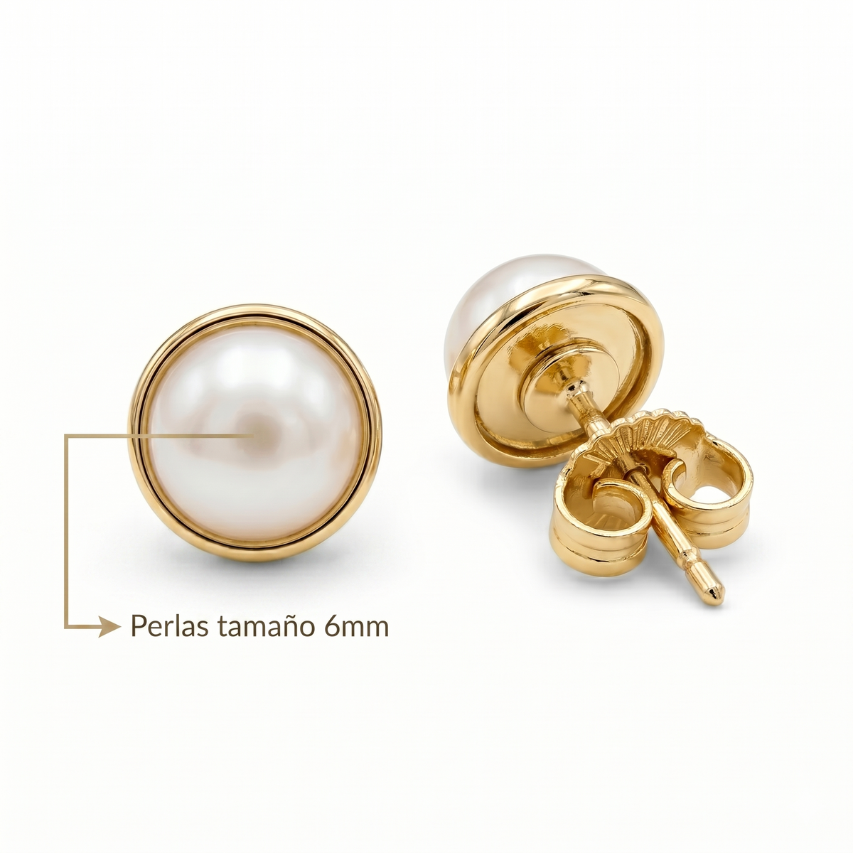 Aros Perlas de Mallorca enchapado en Oro de 18K Media Perlas 6MM, joyería Mare Rosato