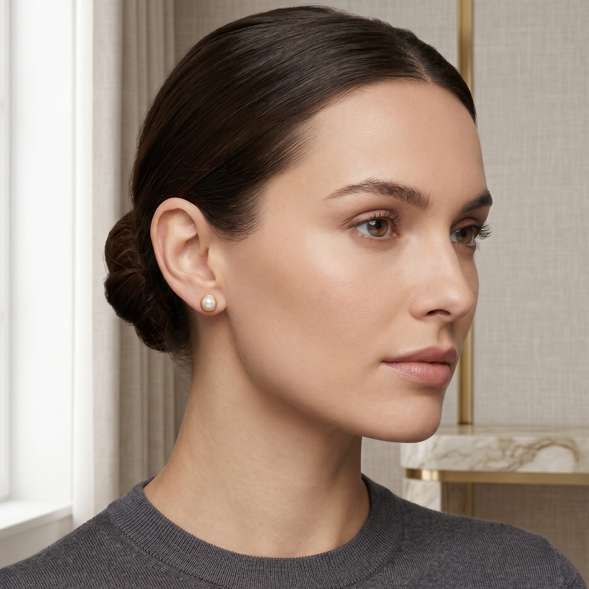 Aros Perlas de Mallorca enchapado en Oro de 18K Media Perlas 6MM, joyería Mare Rosato