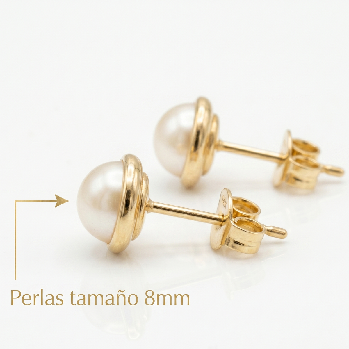 Aros Perlas de Mallorca enchapado en Oro de 18K Media Perlas 8MM, joyería Mare Rosato