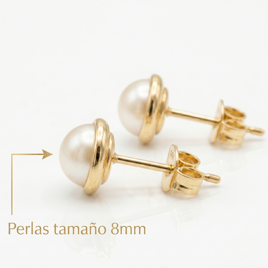 Aros Perlas de Mallorca enchapado en Oro de 18K Media Perlas 8MM